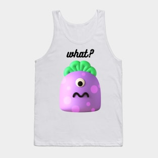 Cute Purple and Green Monster asking What? Tank Top